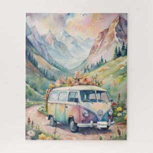 Watercolor Van with Custom License Plate Gift Jigsaw Puzzle