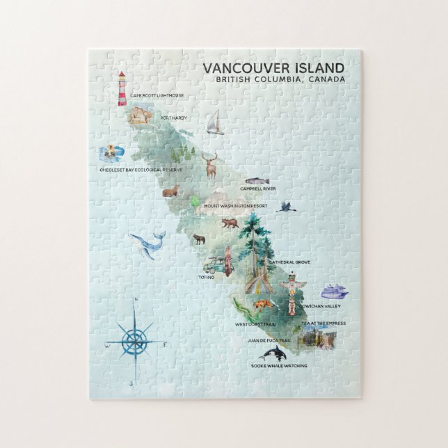 Watercolor Vancouver Island Map Art Jigsaw Puzzle (Vertical)