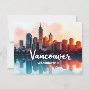 Watercolor Vancouver Washington State skyline Postcard