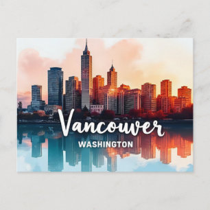Watercolor Vancouver Washington State skyline Postcard