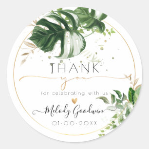 Watercolor Variegated Monstera n Tropical Greenery Classic Round Sticker