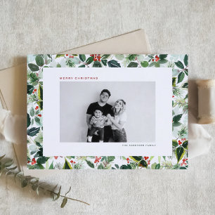 Watercolor Variegated Red Winterberry Christmas Holiday Card