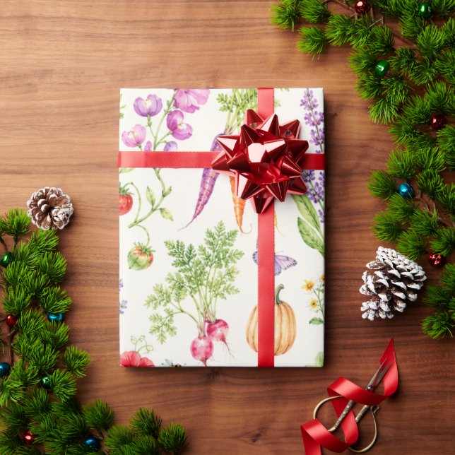 Watercolor Vegetable Garden Gift Wrap for Her (Holiday Gift)