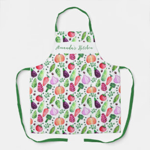 Watercolor Vegetable Garden Pattern Apron