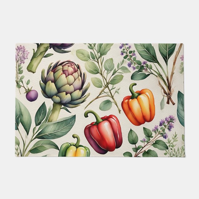Watercolor Vegetable Garden Pattern Doormat (Front)