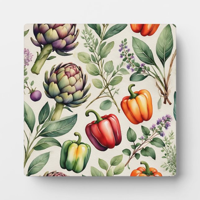 Watercolor Vegetable Garden Pattern Plaque (Front)