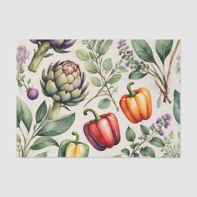 Watercolor Vegetable Garden Pattern Tissue Paper (Front)