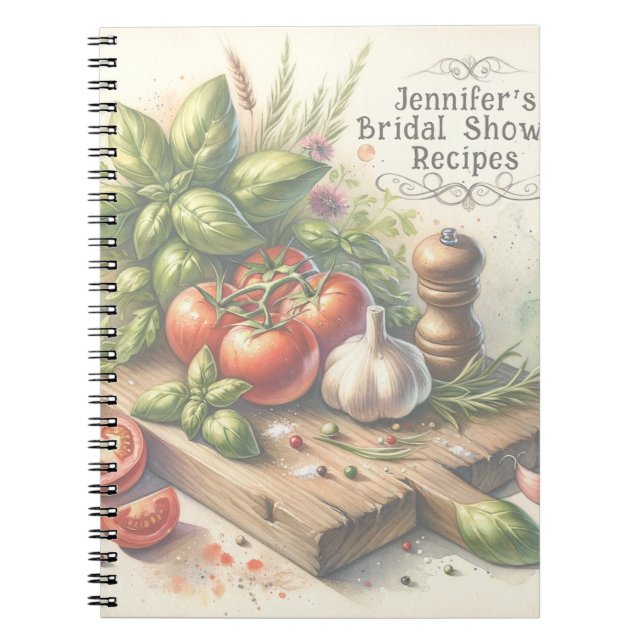 Watercolor Vegetables Bridal Shower Custom Notebook (Front)