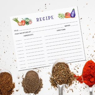 Watercolor Vegetables, Culinary Recipe Card