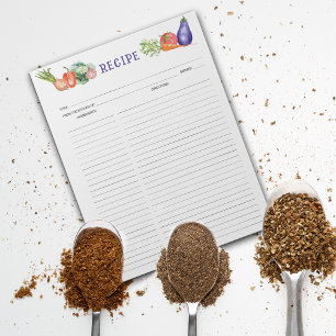 Watercolor Vegetables, Culinary Recipes Notepad