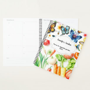 Watercolor vegetables flowers personal garden plan planner
