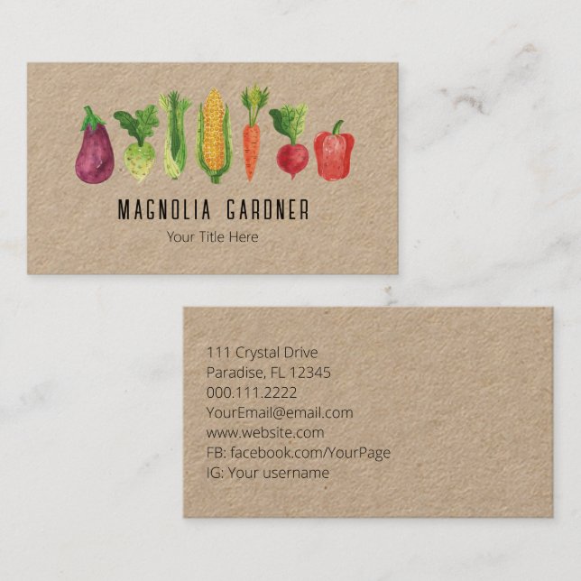 Watercolor Vegetables Landscaping Gardener Business Card (Front/Back)