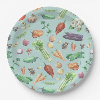 Watercolor Veggies & Spices Pattern Paper Plate