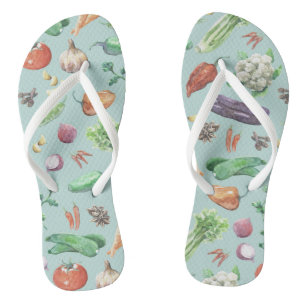 Watercolor Veggies & Spices Pattern Thongs