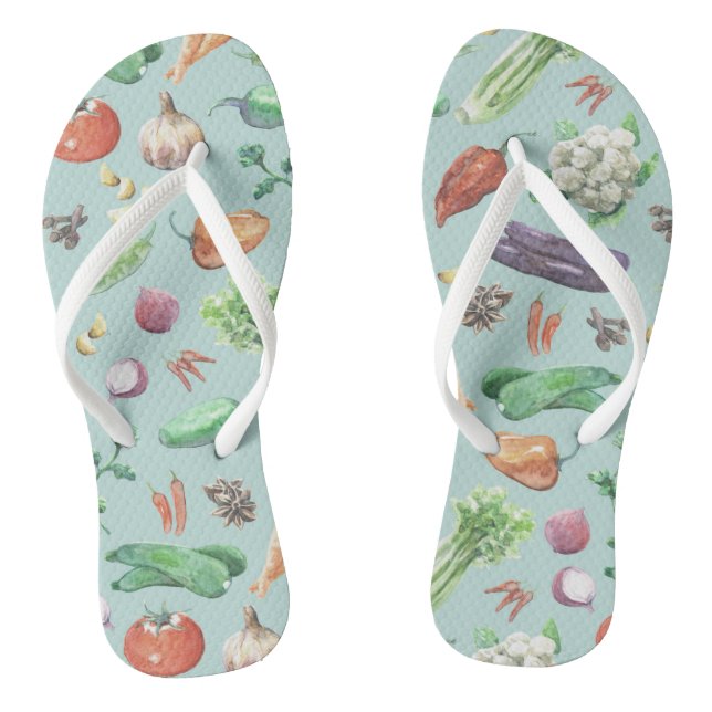 Watercolor Veggies & Spices Pattern Thongs (Footbed)