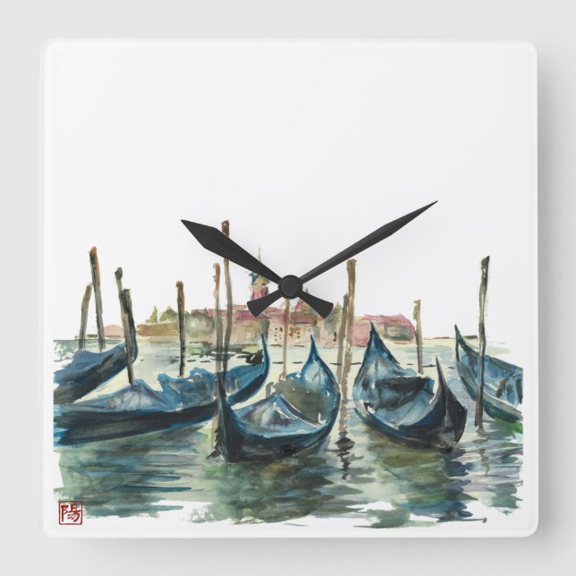 Watercolor Venice Square Wall Clock (Front)