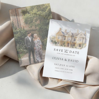 Watercolor Venue Wedding Save the Date