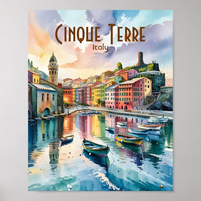 Watercolor Vernazza Cinque Terre Italy Colourful Poster (Front)