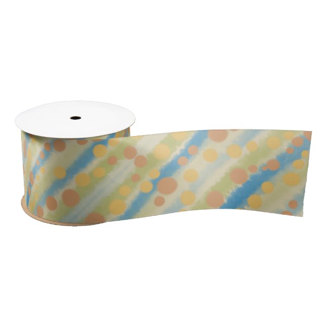 Watercolor Vertical Striped Polka Dots  Satin Ribbon (Spool)