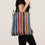 Watercolor Vertical Stripes Brick Rust Teal Navy  Tote Bag<br><div class="desc">Watercolor stripes in earthy shades of brick,  rust,  teal,  and navy with faux gold stripes between them decorate this reusable tote bag. Great for hauling your summer time gear or for grocery shopping all year.  AI generated by IveyCottage.</div>