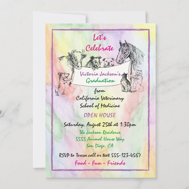 Watercolor Veterinarian School Graduation Invitation (Front)