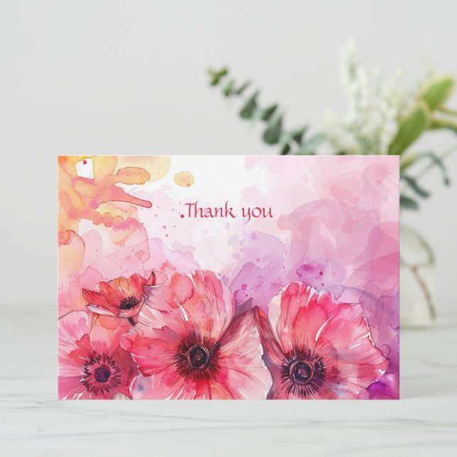Watercolor Vibrant floral  Thank You Card (Standing Front)