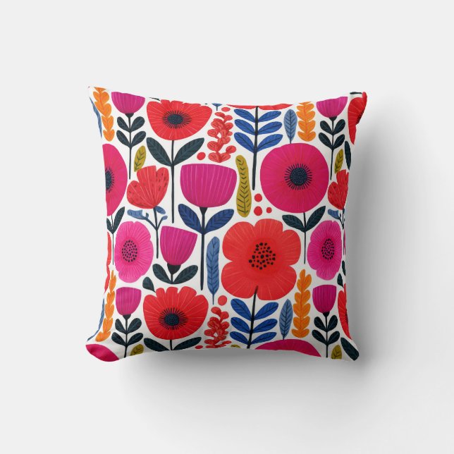 Watercolor Vibrant Flowers BOHO Botanical Cushion (Front)