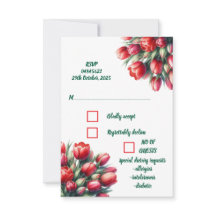 Watercolor vibrant red tulip bouquet RSVP