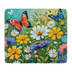Watercolor Vibrant Spring Flowers Pattern Cutting Board