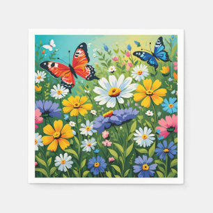 Watercolor Vibrant Spring Flowers Pattern Napkin