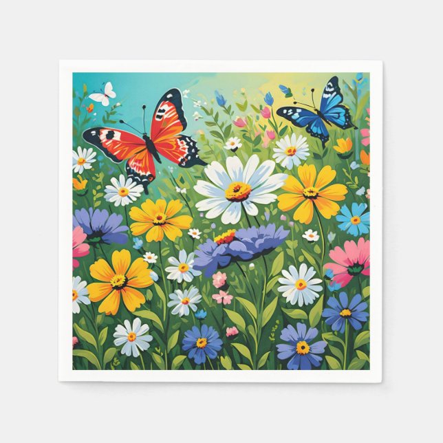 Watercolor Vibrant Spring Flowers Pattern Napkin (Front)
