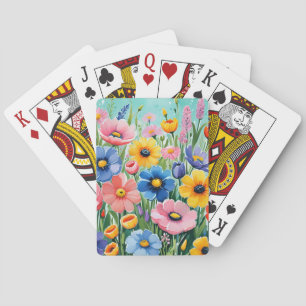 Watercolor Vibrant Spring Flowers Pattern Playing Cards
