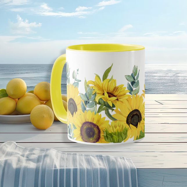 Watercolor vibrant Sunflower yellow Summer  Mug (Watercolor vibrant Sunflower yellow Summer Mug)