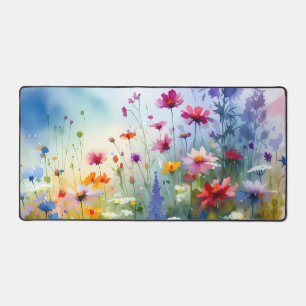 Watercolor Vibrant wildflowers Desk Mat