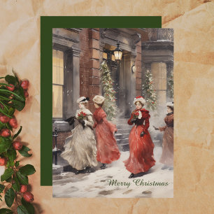 Watercolor Victorian Era Christmas Holiday Card