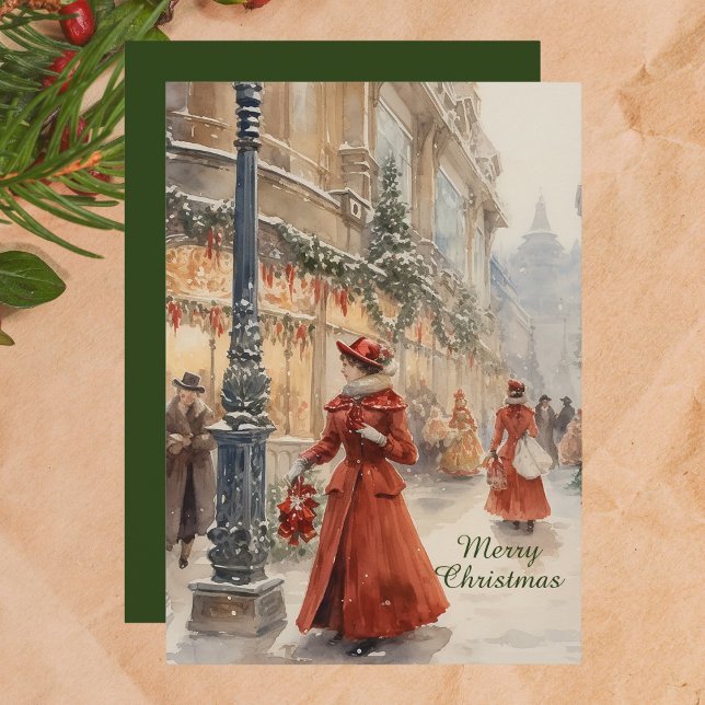 Watercolor Victorian Merry Christmas Holiday Card (Creator Uploaded)