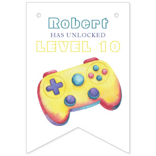 Watercolor Video Game Kids Birthday Bunting