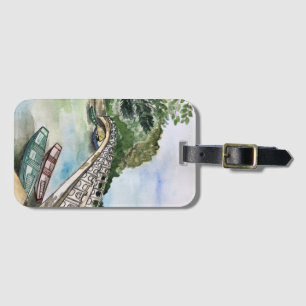 Watercolor, Vietnam, Ninh Binh Province landscape Luggage Tag