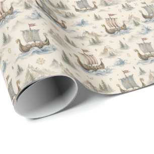 Watercolor Viking Ship Wrapping Paper