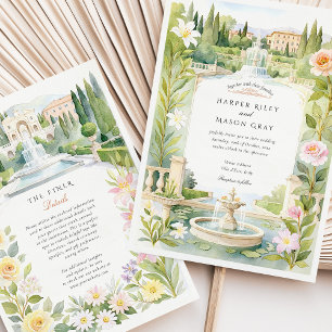 Watercolor Villa d’Este Italy Wedding Invitation