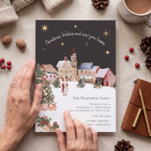 Watercolor Village Christmas Card