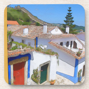 Watercolor village coaster