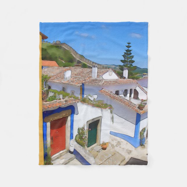 Watercolor village fleece blanket (Front)