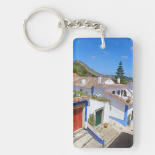 Watercolor village key ring