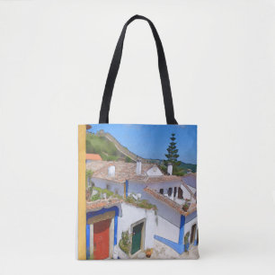 Watercolor village tote bag