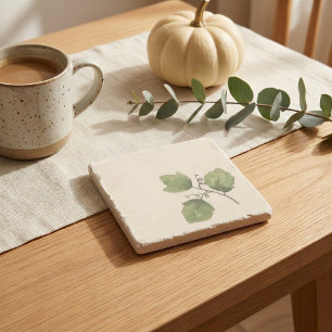 Watercolor Vine Leaf Stone Drink Coaster