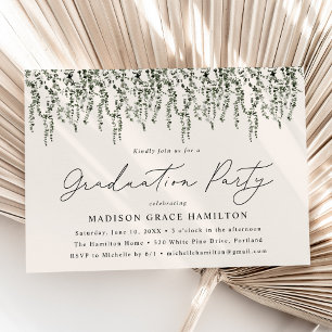 Watercolor Vines Cream Graduation Party Invitation