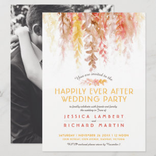 Watercolor vines orange brown after wedding party invitation
