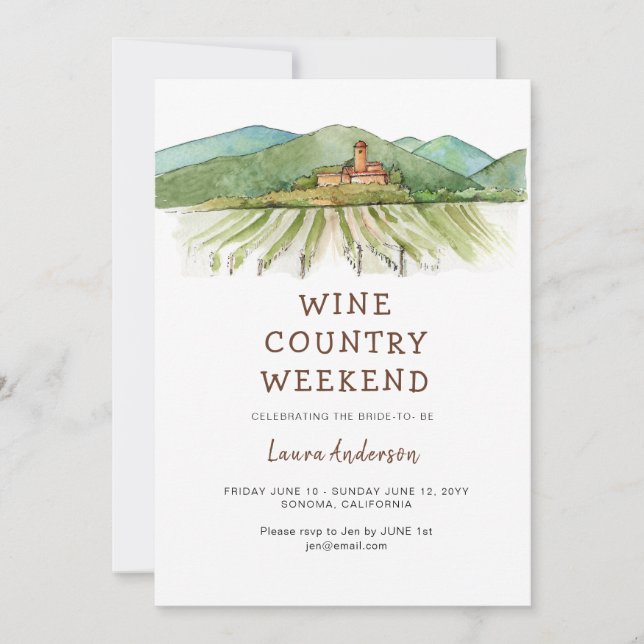 Watercolor Vineyard Bachelorette weekend  Invitation (Front)