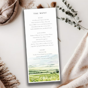 Watercolor Vineyard Landscape Wedding Menu Card